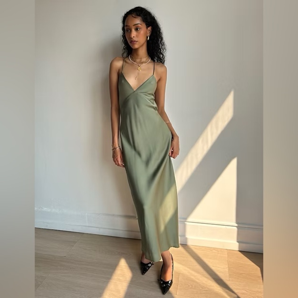 Park & Fifth Olive Green Satin Slip Dress
